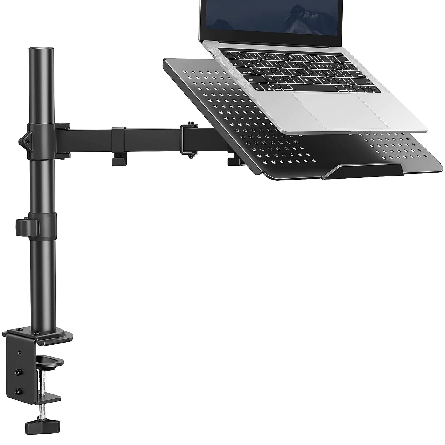 Laptop Desk Mount Laptop Mount for 17-inch Notebooks or 15”-32” Monitors Laptop Arm with Ventilated Tray Fully Adjustable Arm with Tilt Swivel & Rotation Holds up to 22 lbs